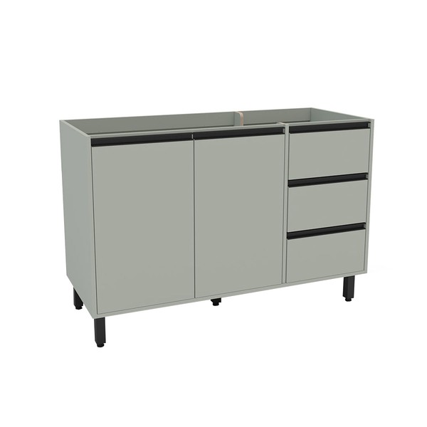 Balcão de Cozinha para Pia 120 Cm Koya 2 Portas 3 Gavetas Verde Oliva - Politorno