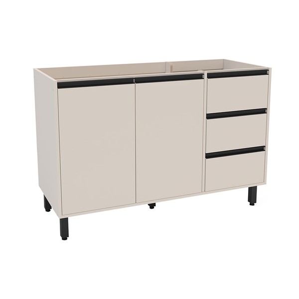 Balcão de Cozinha para Pia 120 Cm Koya 2 Portas 3 Gavetas Creme - Politorno