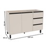 Balcão de Cozinha para Pia 120 Cm Koya 2 Portas 3 Gavetas Creme - Politorno