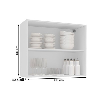 Armário Aéreo Cozinha 80 Cm Meena 2 Portas Branco/Azul - Politorno
