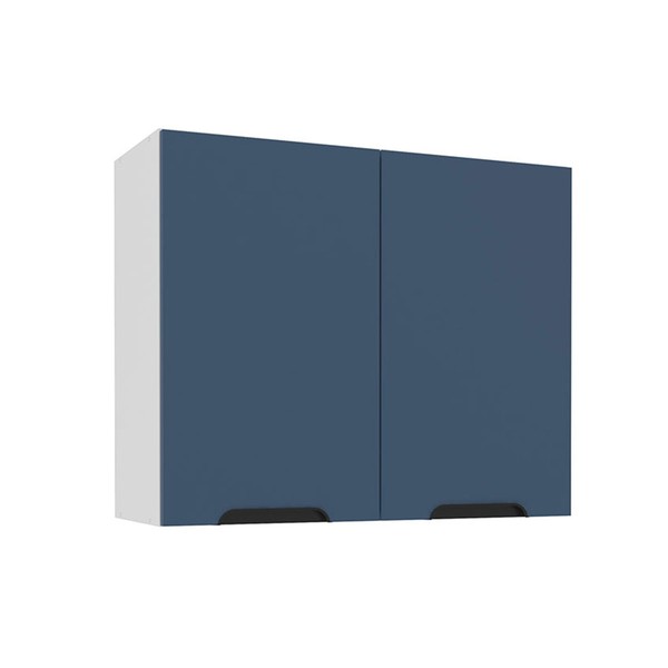 Armário Aéreo Cozinha 80 Cm Meena 2 Portas Branco/Azul - Politorno