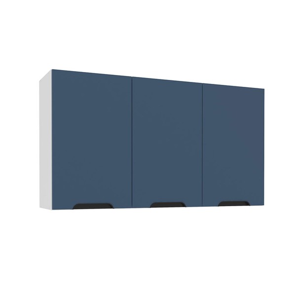 Armário Aéreo Cozinha 120 Cm Meena 3 Portas Branco/Azul - Politorno