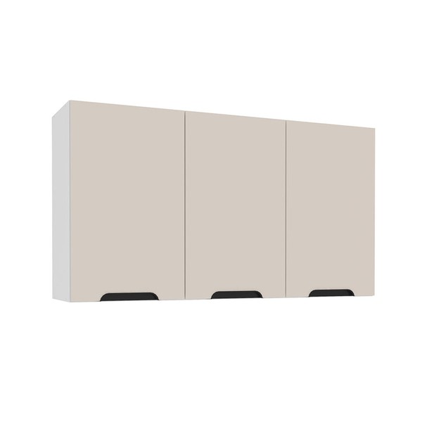 Armário Aéreo Cozinha 120 Cm Meena 3 Portas Branco/Creme - Politorno