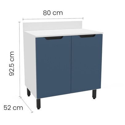 Balcão de Cozinha 80 Cm Meena 2 Portas Branco/Azul - Politorno