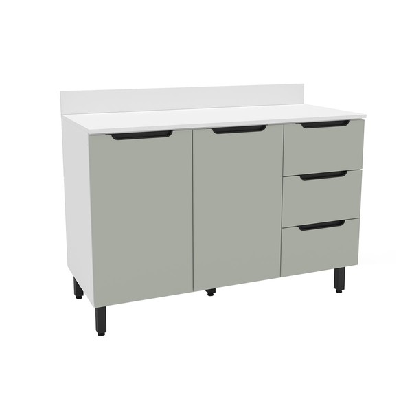 Balcão de Cozinha 120 Cm Meena 2 Portas 3 Gavetas Branco/Verde - Politorno