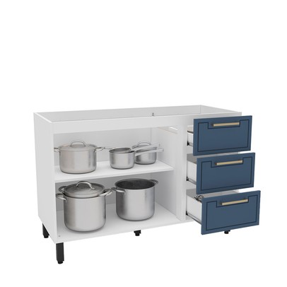 Balcão de Cozinha para Pia Amara 2 Portas 3 Gavetas Branco/Azul - Politorno