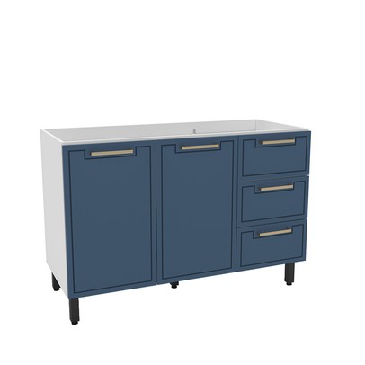 Balcão de Cozinha para Pia Amara 2 Portas 3 Gavetas Branco/Azul - Politorno