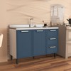 Balcão de Cozinha para Pia Amara 2 Portas 3 Gavetas Branco/Azul - Politorno