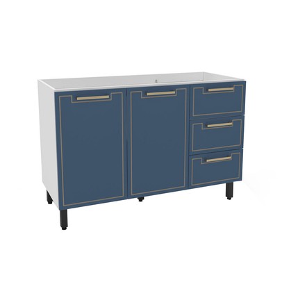 Balcão de Cozinha para Pia Amara 2 Portas 3 Gavetas Branco/Azul - Politorno