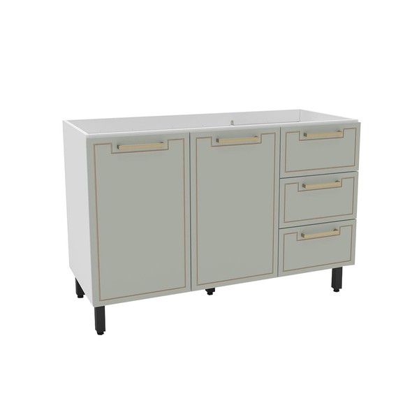 Balcão de Cozinha para Pia Amara 2 Portas 3 Gavetas Branco/Verde - Politorno