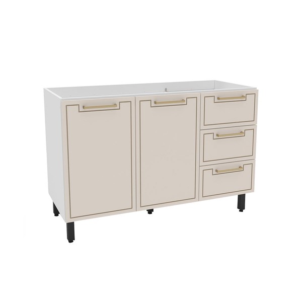 Balcão de Cozinha para Pia Amara 2 Portas 3 Gavetas Branco/Creme - Politorno
