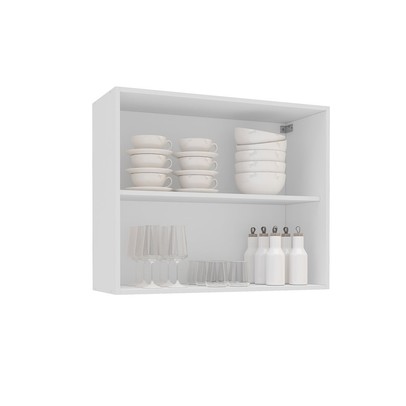 Armário Aéreo Cozinha 80 Cm Amara 2 Portas Branco/Azul - Politorno