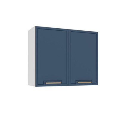 Armário Aéreo Cozinha 80 Cm Amara 2 Portas Branco/Azul - Politorno