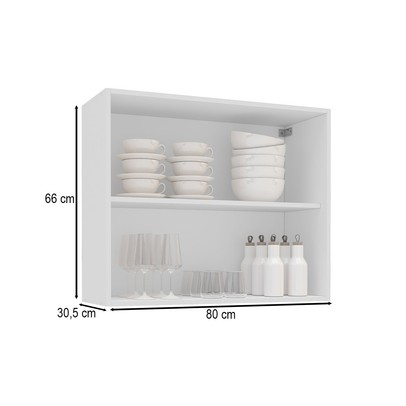 Armário Aéreo Cozinha 80 Cm Amara 2 Portas Branco/Azul - Politorno
