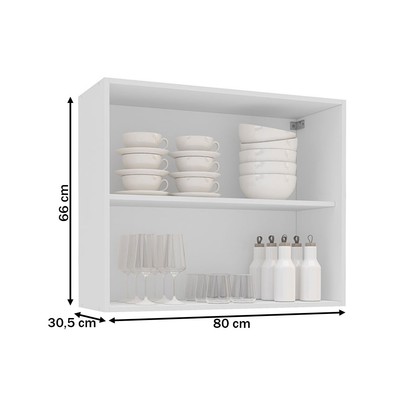Armário Aéreo Cozinha 80 Cm Amara 2 Portas Branco/Azul - Politorno