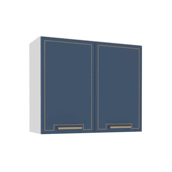 Armário Aéreo Cozinha 80 Cm Amara 2 Portas Branco/Azul - Politorno