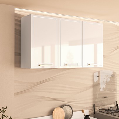 Armário Aéreo Cozinha 120 Cm Amara 3 Portas Branco - Politorno