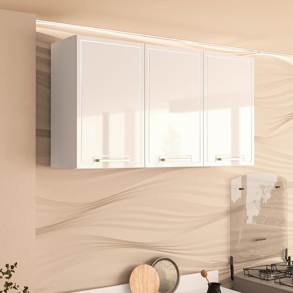 Armário Aéreo Cozinha 120 Cm Amara 3 Portas Branco - Politorno