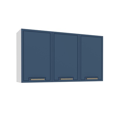 Armário Aéreo Cozinha 120 Cm Amara 3 Portas Branco/Azul - Politorno