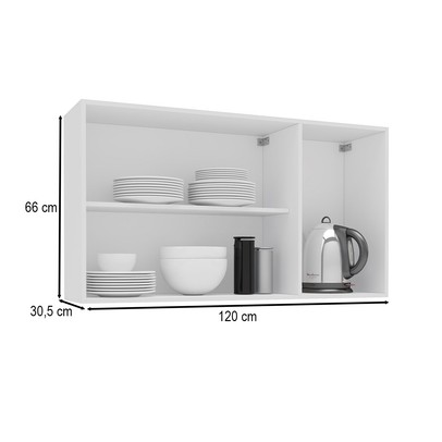 Armário Aéreo Cozinha 120 Cm Amara 3 Portas Branco/Azul - Politorno
