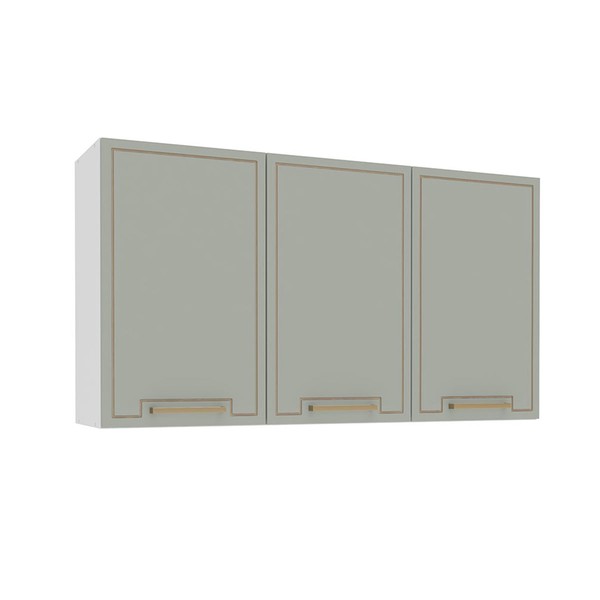 Armário Aéreo Cozinha 120 Cm Amara 3 Portas Branco/Verde - Politorno
