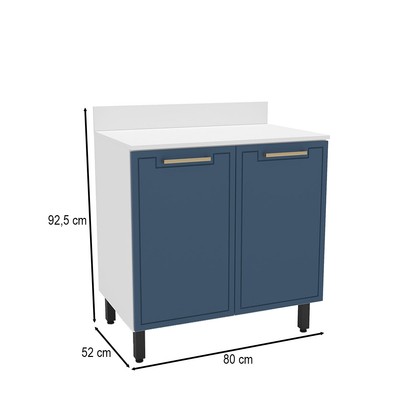 Balcão de Cozinha 80 Cm Amara 2 Portas Branco/Azul - Politorno