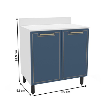 Balcão de Cozinha 80 Cm Amara 2 Portas Branco/Azul - Politorno