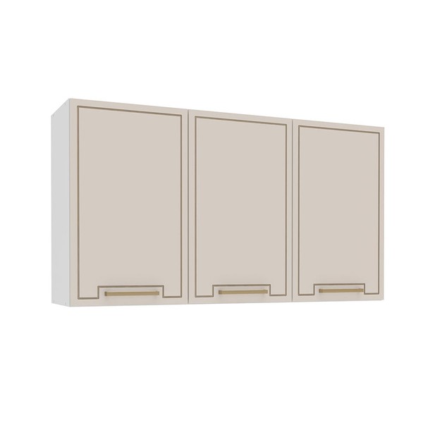 Armário Aéreo Cozinha 120 Cm Amara 3 Portas Branco/Creme - Politorno