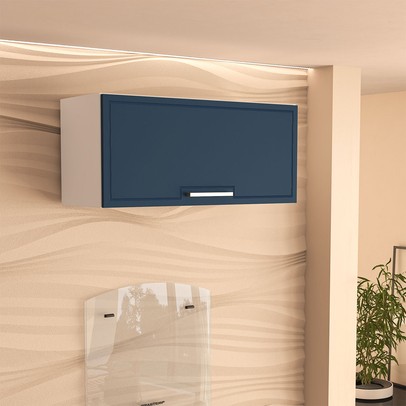 Armário Aéreo Cozinha 80 Cm Amara 1 Porta Branco/Azul - Politorno