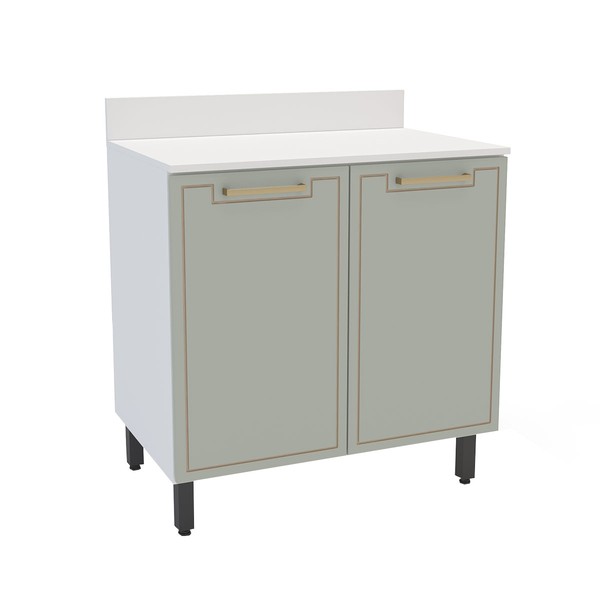 Balcão de Cozinha 80 Cm Amara 2 Portas Branco/Verde - Politorno