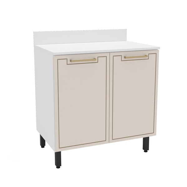 Balcão de Cozinha 80 Cm Amara 2 Portas Branco/Creme - Politorno