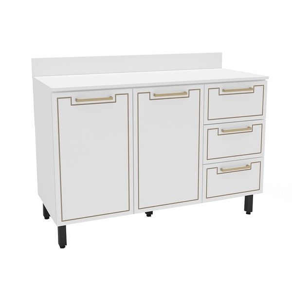 Balcão de Cozinha Amara 120 Cm 2 Portas 3 Gavetas Branco - Politorno