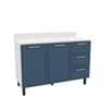 Balcão de Cozinha Amara 120 Cm 2 Portas 3 Gavetas Branco/Azul - Politorno