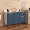 Balcão de Cozinha Amara 120 Cm 2 Portas 3 Gavetas Branco/Azul - Politorno