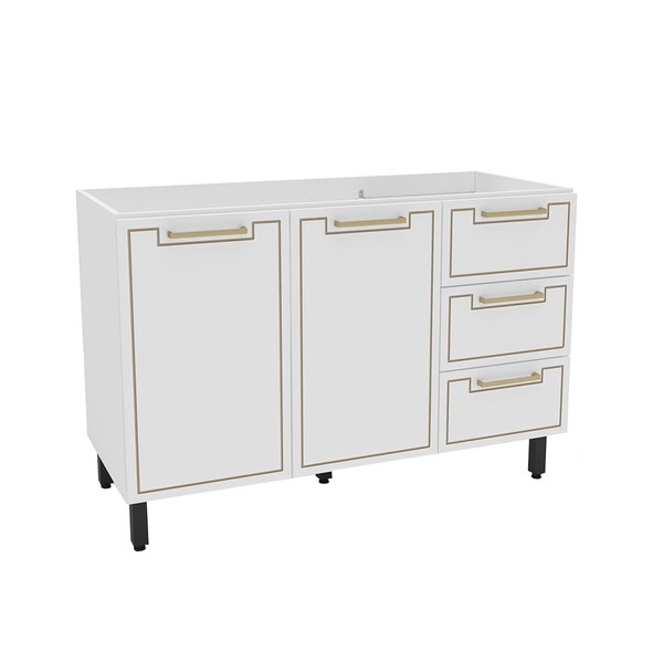 Balcão de Cozinha para Pia Amara 2 Portas 3 Gavetas Branco - Politorno