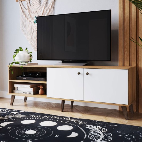 Rack para TV Até 65 Polegadas 2 Portas 1 Prateleira Naturalle/Branco Brilho - Decibal