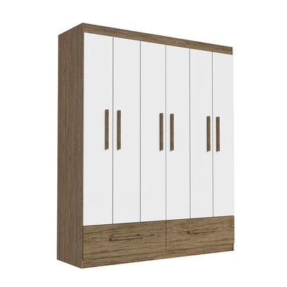 Guarda-Roupa Casal 6 Portas 2 Gavetas Wood/Branco Brilho - Decibal