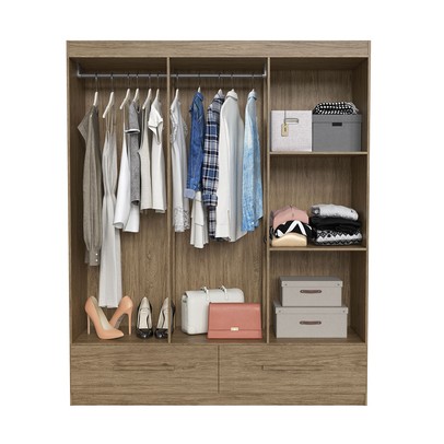 Guarda-Roupa Casal 6 Portas 2 Gavetas Wood/Branco Brilho - Decibal