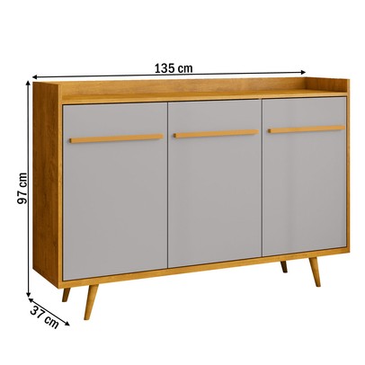 Balcão Buffet 3 Portas com Pés de Madeira Quartzo Naturalle/Off White - Móveis Bechara