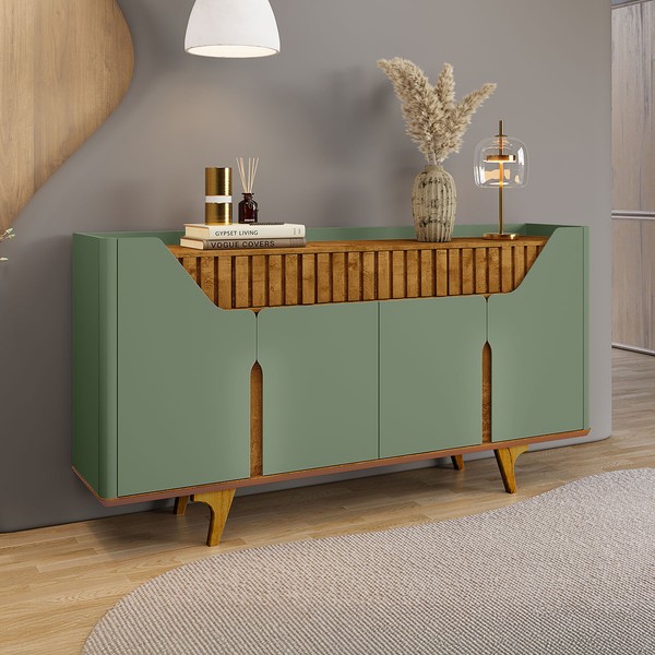 Balcão Buffet Danubio 4 Portas 2 Gavetas Ripado Pistache/Naturalle - Móveis Bechara