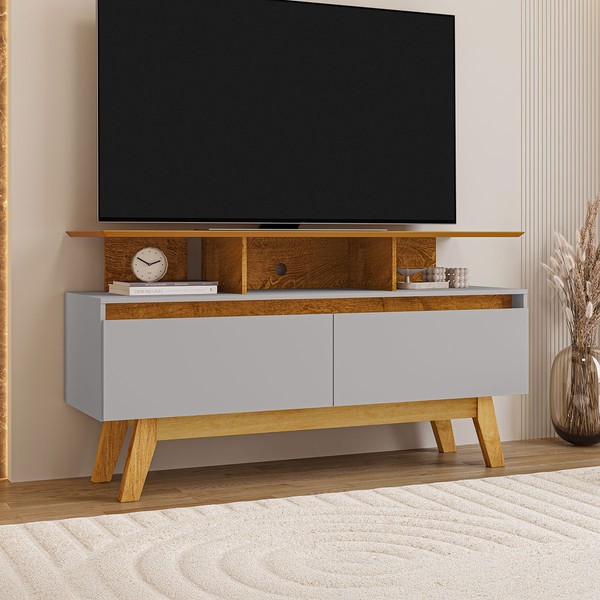 Rack para TV Até 50 Polegadas Rubi 2 Portas Naturalle/Off White - Móveis Bechara