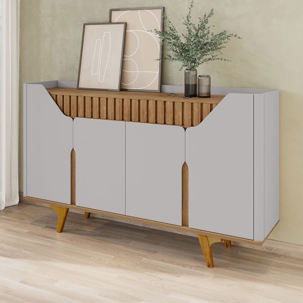 Balcão Buffet Tamisa 4 Portas Ripado Off White/Cinamomo - Móveis Bechara