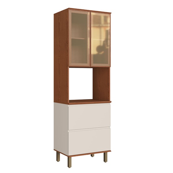 Paneleiro Auris 2 Portas 2 Gavetas 100% Mdf com Vidro Off White/Canela - Genialflex