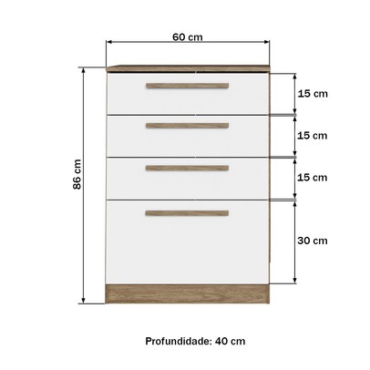 Cômoda 4 Gavetas Cm31 Wood/Branco Brilho - Decibal