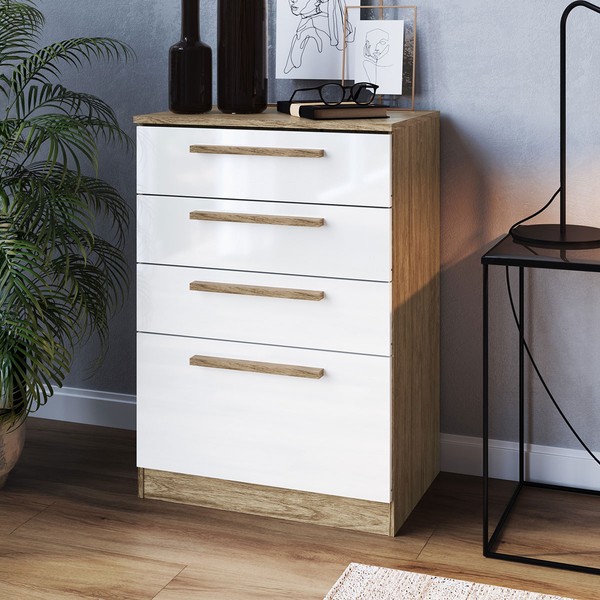 Cômoda 4 Gavetas Cm31 Wood/Branco Brilho - Decibal