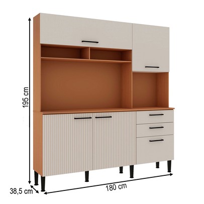 Cozinha Compacta Fiore 4 Portas 3 Gavetas 100% Mdf Freijó/Off White - Genialflex