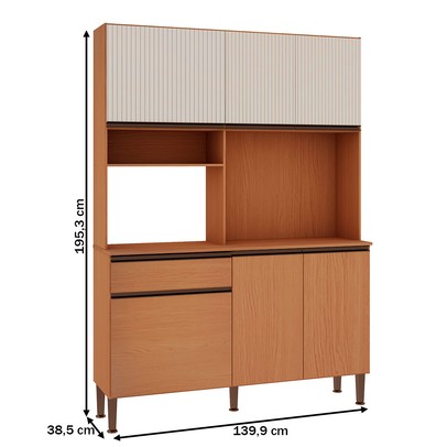 Cozinha Compacta Marina 6 Portas 1 Gaveta 100% Mdf Freijó/Off White - Genialflex