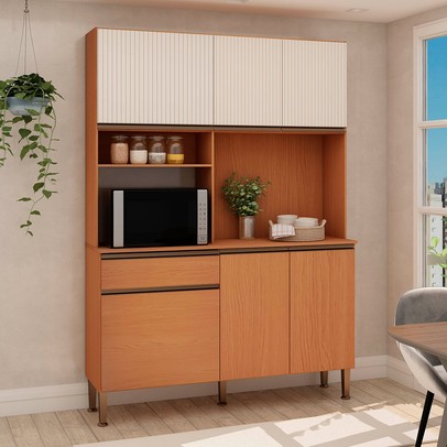 Cozinha Compacta Marina 6 Portas 1 Gaveta 100% Mdf Freijó/Off White - Genialflex