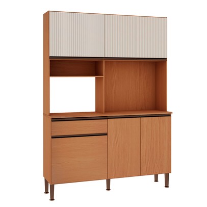 Cozinha Compacta Marina 6 Portas 1 Gaveta 100% Mdf Freijó/Off White - Genialflex