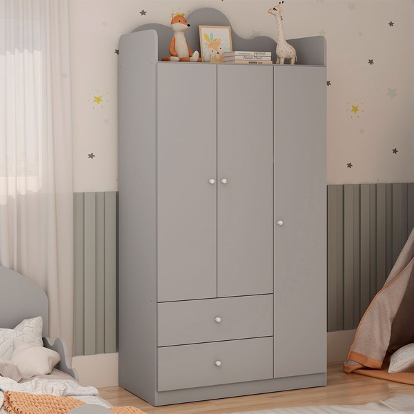 Guarda-Roupa Infantil Nuvem 3 Portas 2 Gavetas Fendi - Genialflex